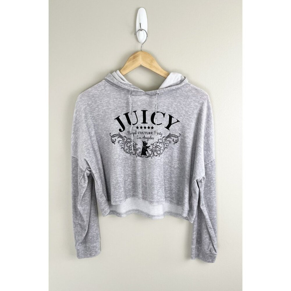 Juicy Couture Velour Cropped Hoodie Women’s/Juniors Sz L Gray Spellout‎ Graphic
